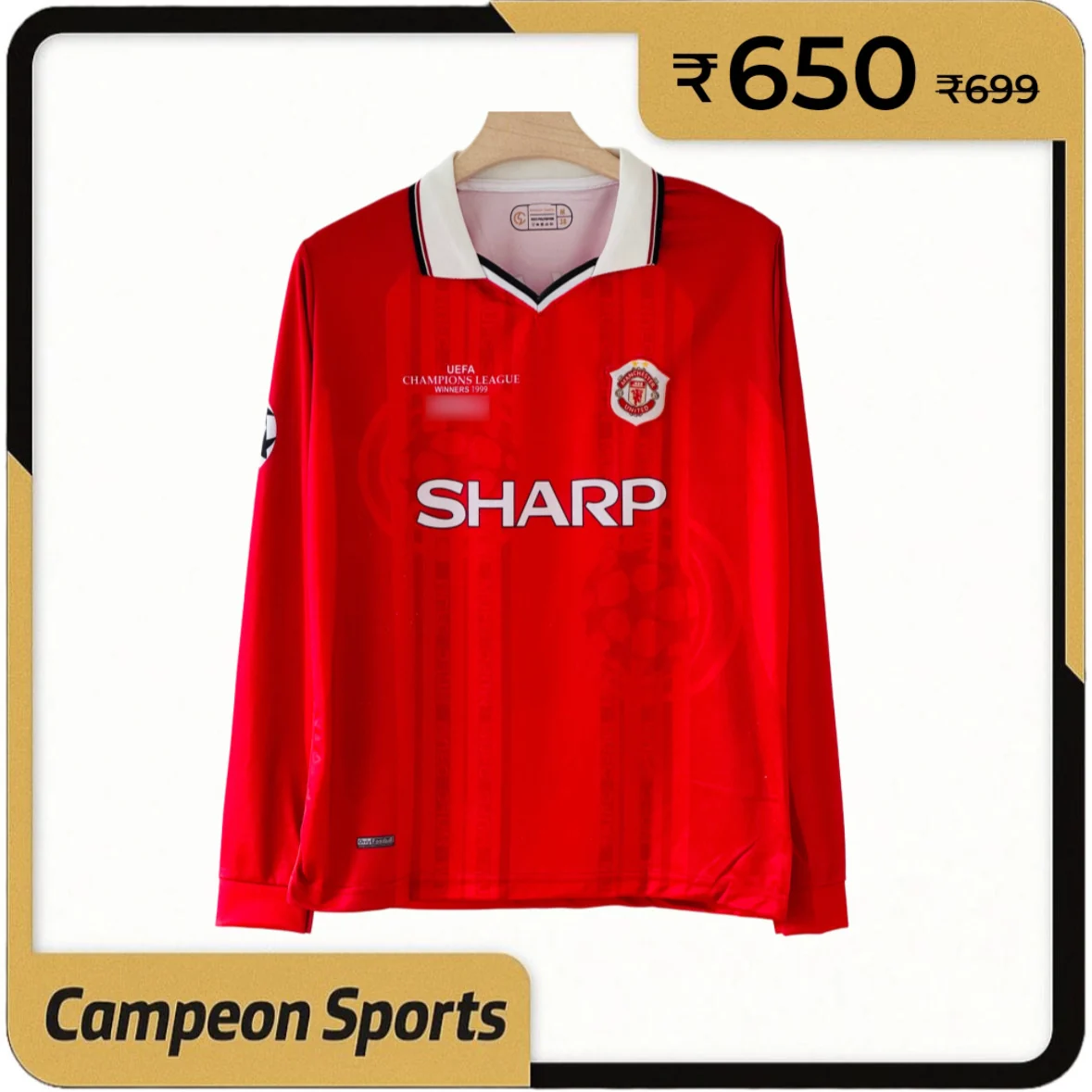 1999 Manchester United Home Kit – David Beckham Full Sleeve Embroidery Edition