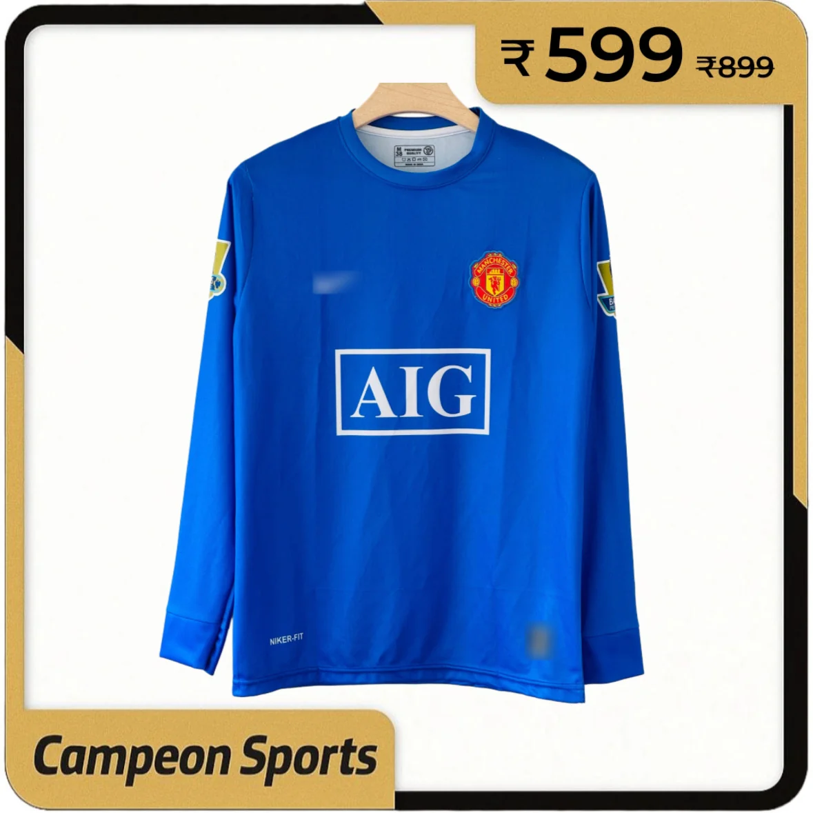 2008-09 Manchester United Away Jersey – Cristiano Ronaldo Edition Full sleeves embroidery (blue)